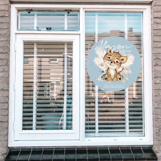 Geboorte aankondiging raam Een Jongen - rond - Lichtblauw - 35 x 35 cm - raam en deur stickers - sticker buitenkant raam - Geboorte sticker met naam en geboortedatum