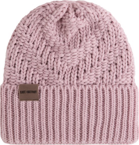 Knit Factory Sally Gebreide Muts Dames - Beanie hat - Roze - Grofgebreid - Warme Wintermuts - One Size