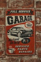 Wandbord – Garage full service - Vintage Retro - Mancave - Wand Decoratie - Emaille - Reclame Bord - Tekst - Grappig - Metalen bord - Schuur - Mannen Cadeau - Bar - Café - Kamer - Tinnen bord - 20