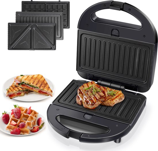 Aigostar Robin 30OGQ - 3 in 1 Tosti ijzer - Contactgrill - Wafel ijzer 3 in 1 - 750W - Zwart - Aigostar