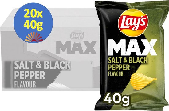 Lays chips Max salt & black pepper 40g - displaydoos 20 zakjes - peper en zout chips