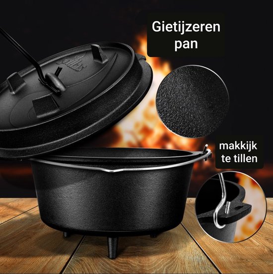 Stiptheid Zeestraat Belofte Wildebeest Grillas Dutch Oven Set 13,4 liter pan met deksel lifter | BBQ  gietijzeren... | bol.com