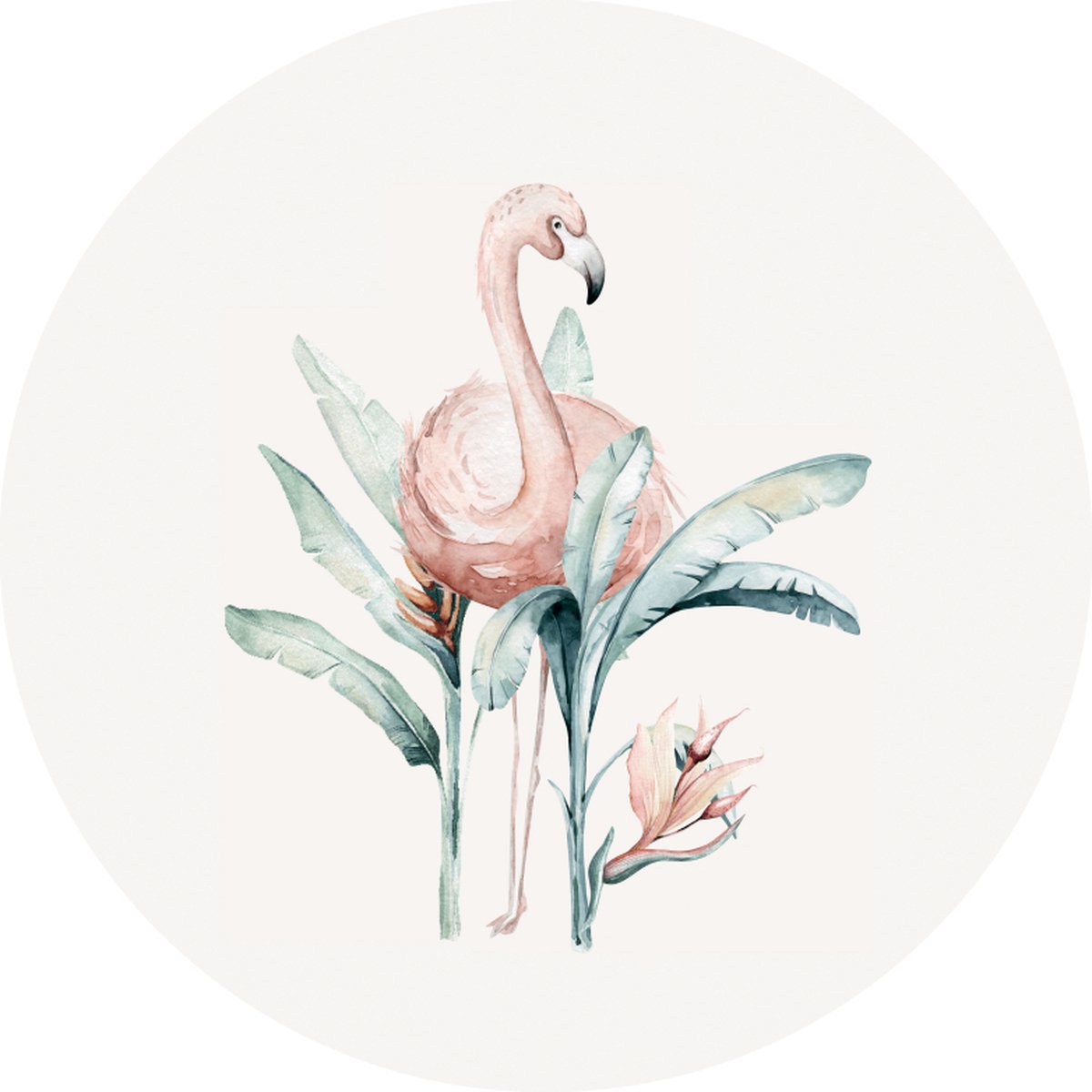 Behangcirkel Flamingo - Ø 100 cm - Muurcirkel binnen - Wanddecoratie - Flamingo - Jungle - PVC-vrij airtex behang - Babykamer en kinderkamer - Babykamer accessoires