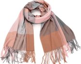 Lange Warme Sjaal - Geblokt - Roze/Khaki - 180 x 70cm (20-28)