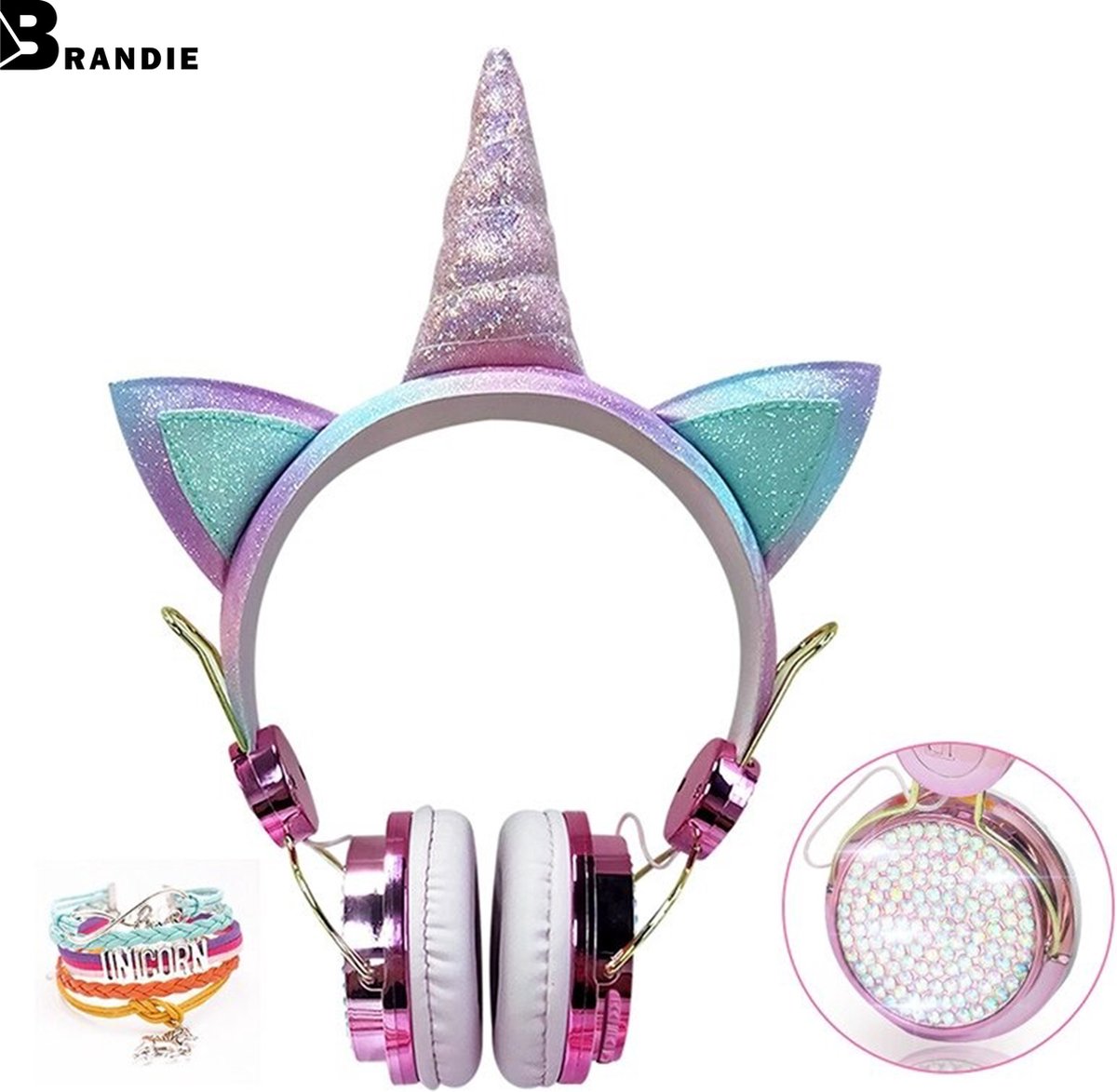 Brandie® - Koptelefoon - Eenhoorn Hoofdtelefoon Voor Meisjes Kinderen - Headset - Hoofdtelefoon - Gamer Cadeau - Draadloos - Headphones Bluetooth - Bestuurder 40mm - Apt X - Weerstand 32Ω - Gevoeligheid 105dB - Vermogen 40 mW - Roze