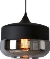 Meeuse-LED Hanglamp Smokey Zwart - Eetkamer - Woonkamer - E27 - Rond laag incl. LED lichtbron A60 - Hanglamp Glas - Hanglamp Modern - Draadlampen