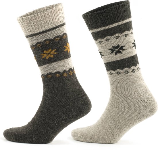 GoWith-2 paar-Alpaca Wollen Sokken-Huissokken-Warme sokken-Thermosokken-Beige-Bruin-Maat 39-42