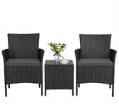 Set van 3 polyrotan tuinmeubelen, zitgroep, balkonmeubelen, 2 stoelen, incl. tafel voor tuin, balkon, terras