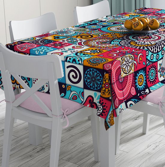 Kort leven Joseph Banks forum Tafelkleed vierkant 140x140 cm - Bedrukt Velvet Textiel - Multi Patroon -  Mandala -... | bol.com