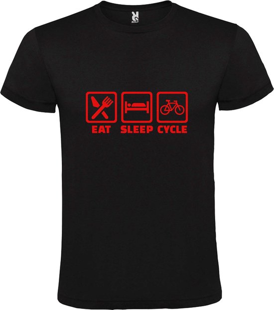 Zwart T shirt met print van " Eat Sleep Cycle " print Rood size XS