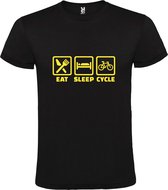 Zwart T shirt met print van " Eat Sleep Cycle " print Geel size M