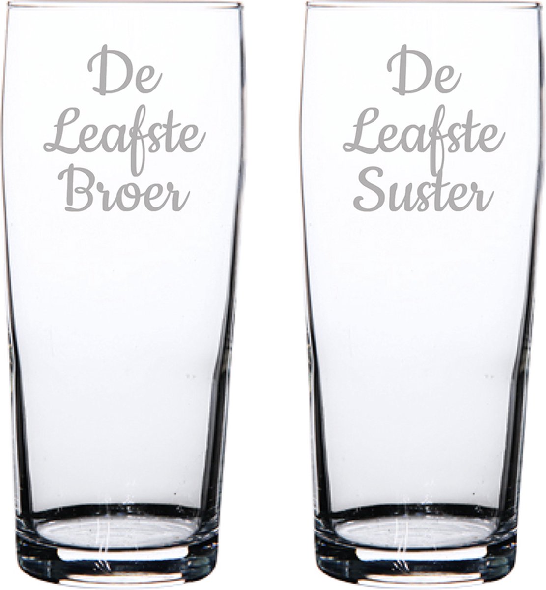 Gegraveerde bierfluitje 19cl De Leafste Broer-De Leafste Suster