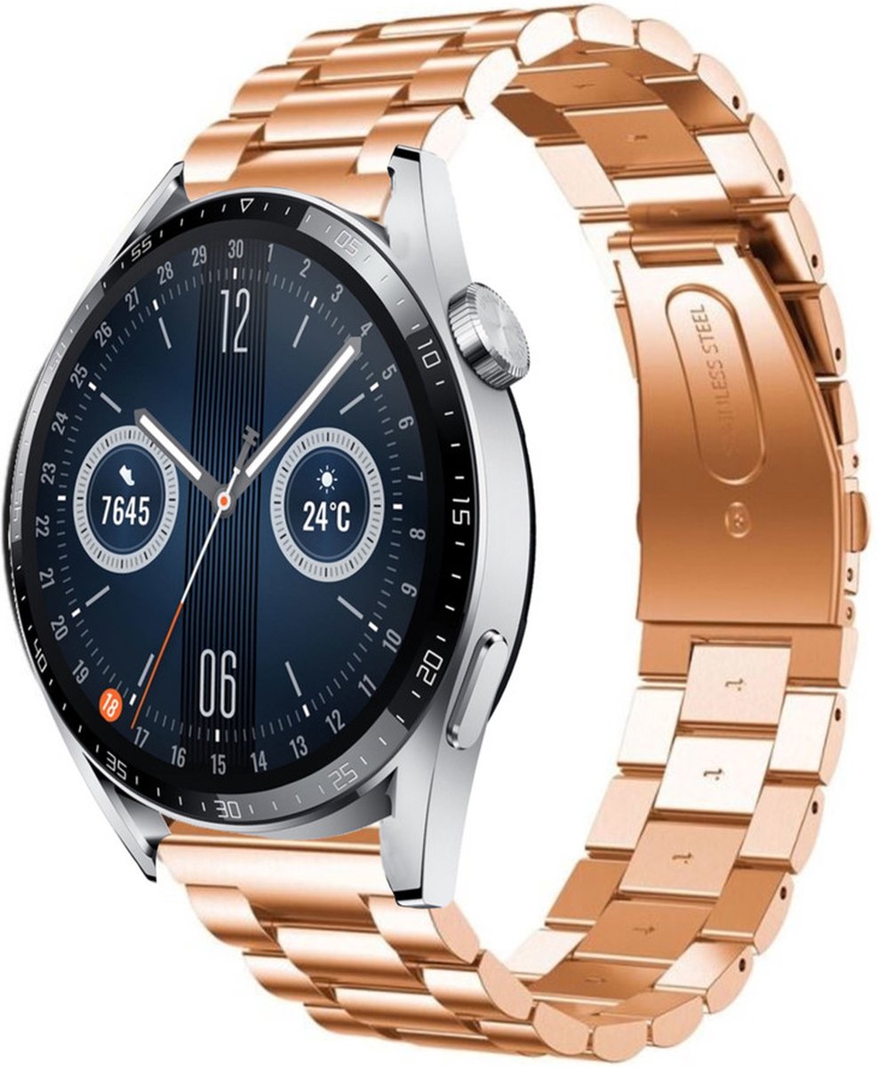 Bandje - RVS Schakelbandje - rosegoud, geschikt voor Huawei Watch GT 3 & GT 2 - 46 mm
