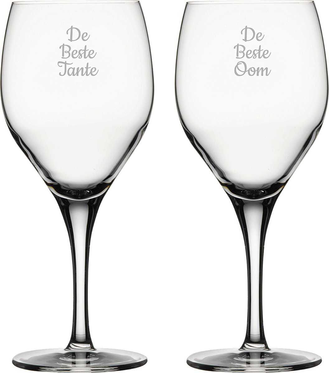 Gegraveerde Rode wijnglas 42,5cl De Beste Tante-De Beste Oom