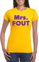Geel Mrs Fout t-shirt met paarse glitters dames - Fout/themafeest/feest kleding XXL