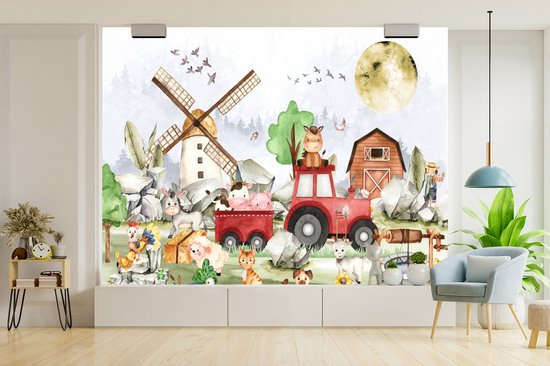 Papier peint - Papiers Papier peint photo Enfants - Ferme - Animaux - Largeur 295 cm x Hauteur 220 cm