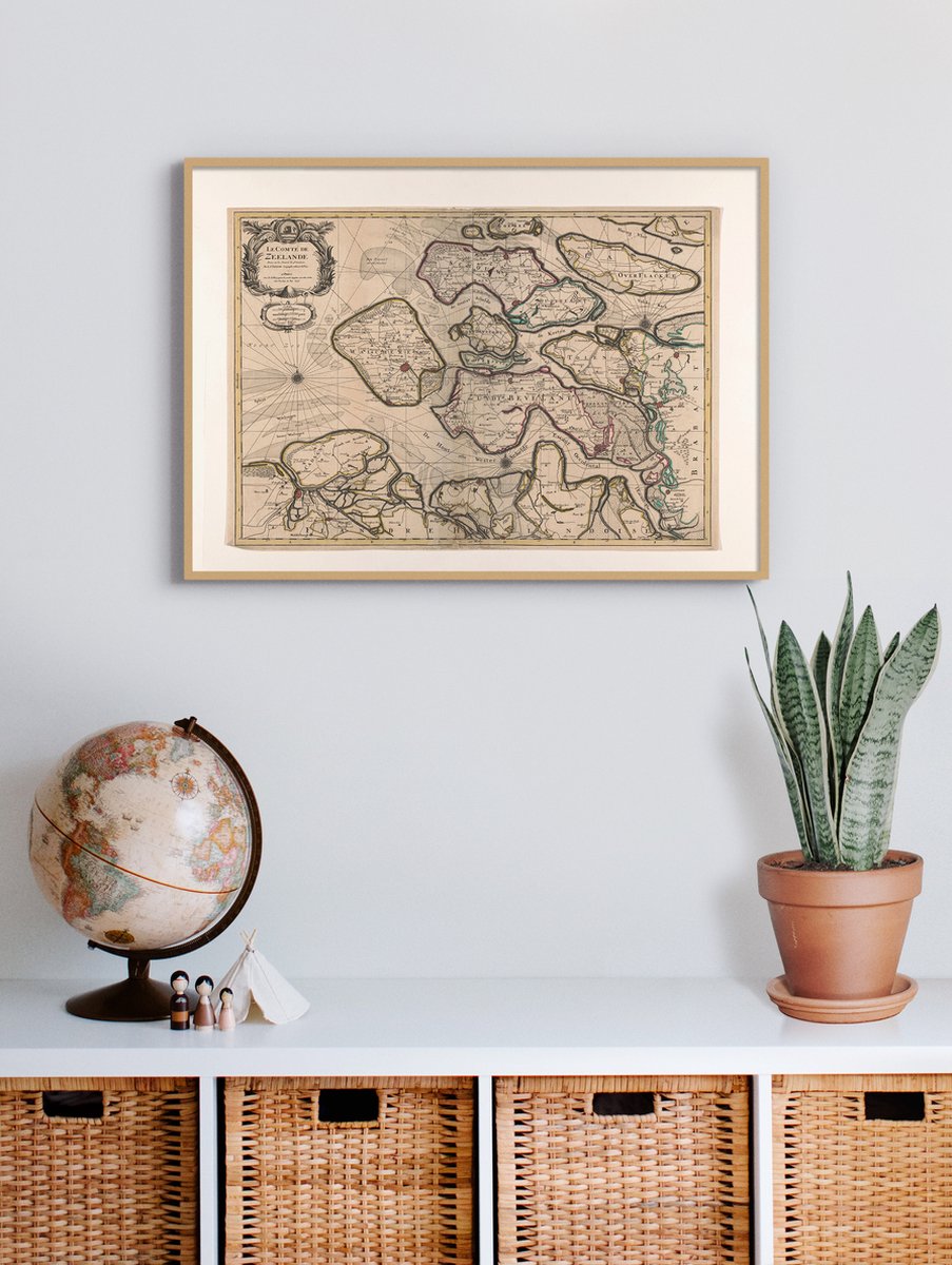 Esque Poster In Houten Lijst - Historische Oude Kaart Zeeland - Stadsplattegrond 1696 - 50x70 cm