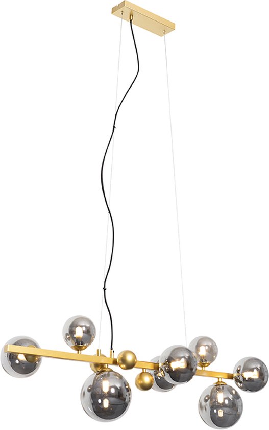 QAZQA david - Lampe de table à manger Art Deco à suspendre au-dessus de la table à manger | en salle à manger - 8 lumières - L 98 cm - Or/ laiton - Salon | Chambre à coucher | Cuisine