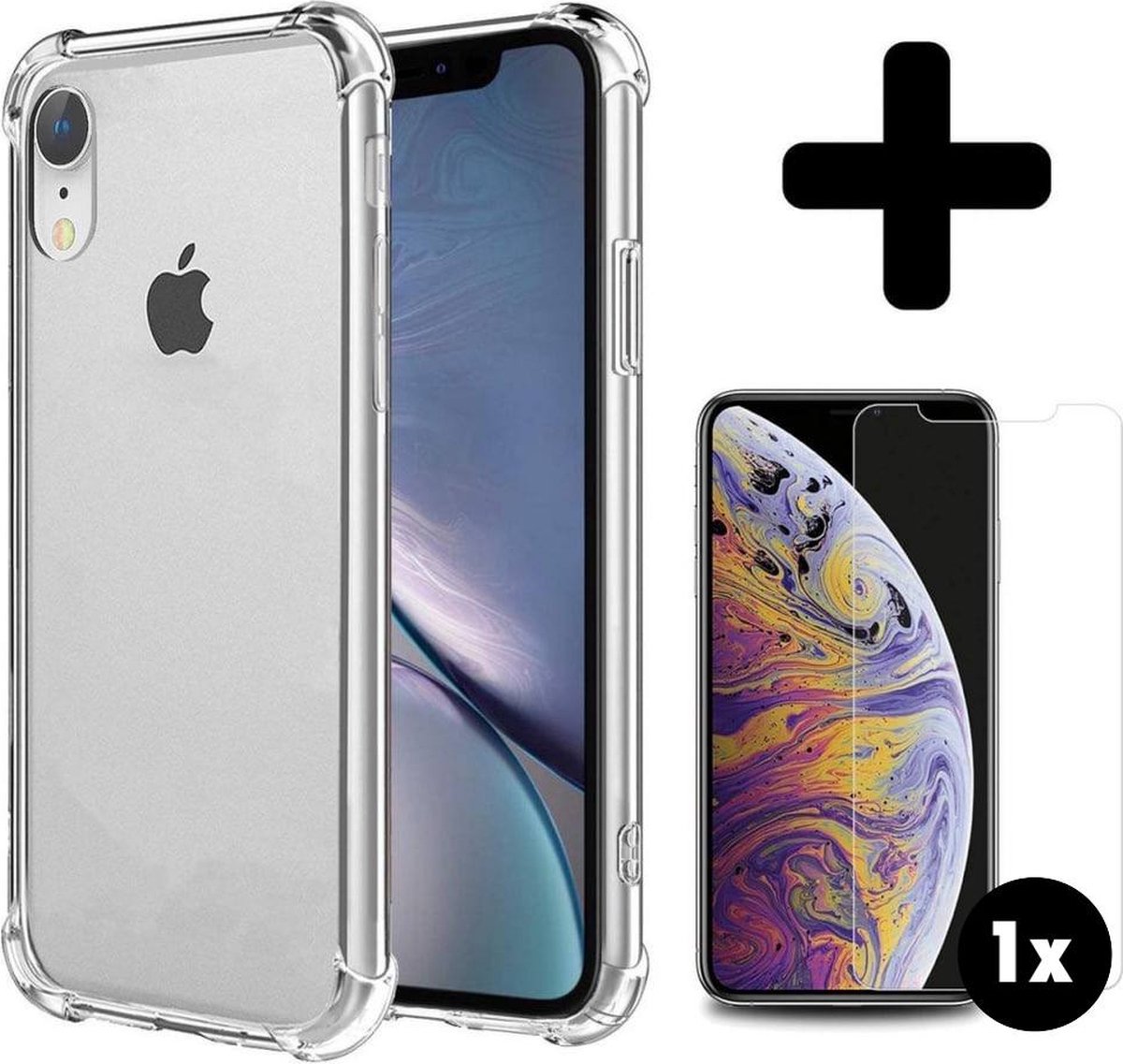 iPhone Xr Hoesje Siliconen Shock Proof Case Transparant Met Screenprotector iPhone...