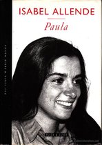 Boekcover met een portret van Isabel Allende, titel 'Paula' in rode en oranje letters.