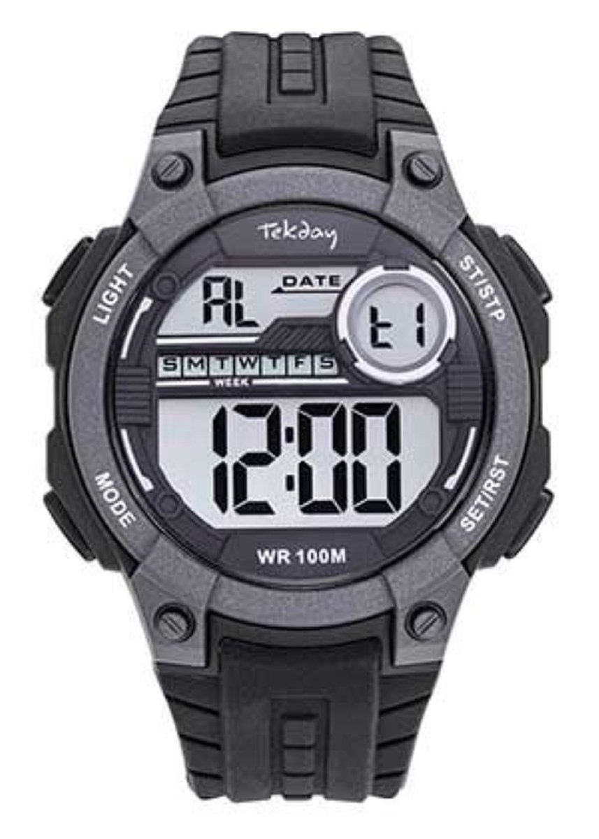 Tekday-Digitaal horloge-Zwarte Silicone band-waterdicht-sporten-zwemmen-43MM-Sportief