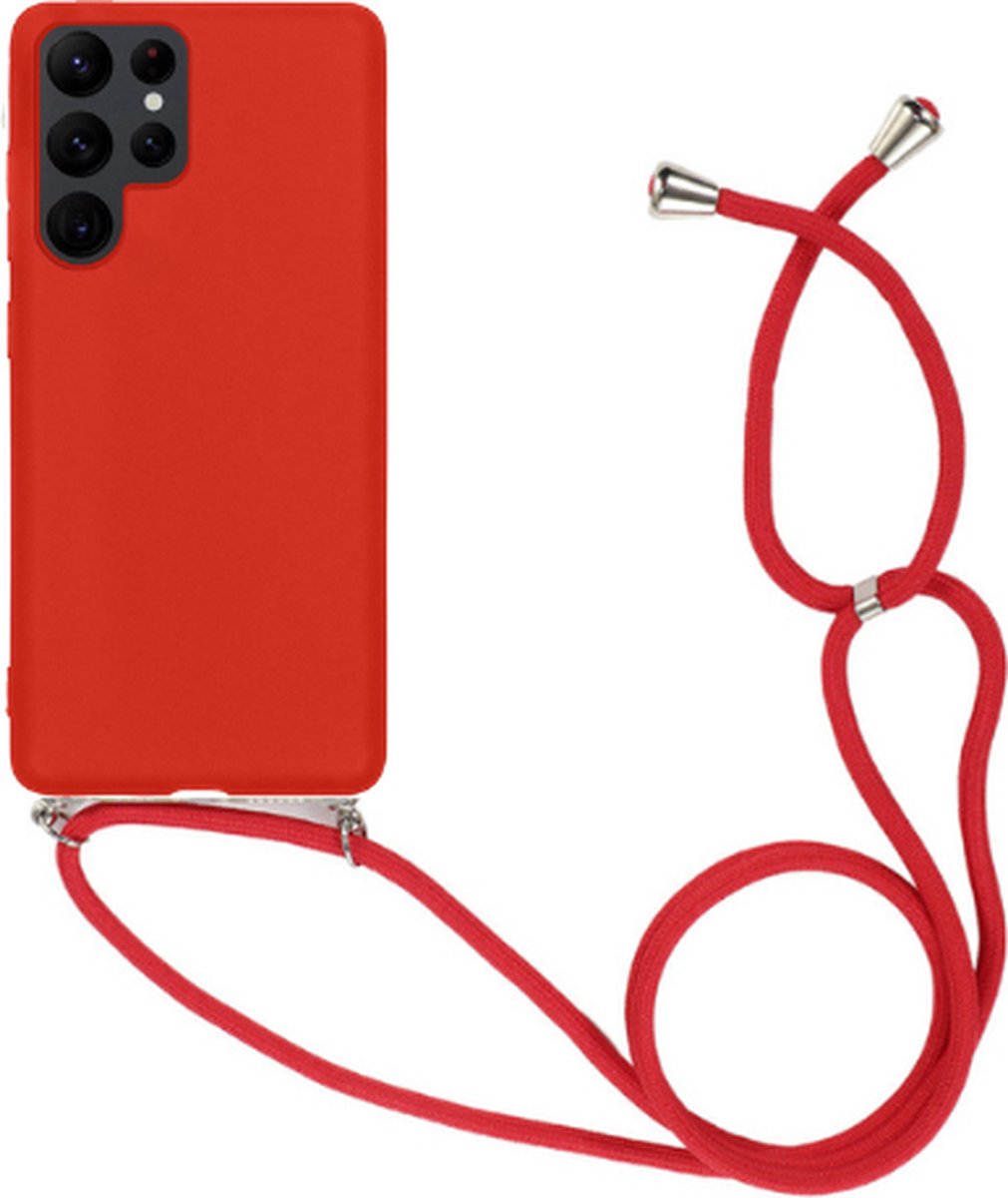 RNZV - Samsung s22 ULTRA - Siliconen telefoonhoesje met koord - Rood