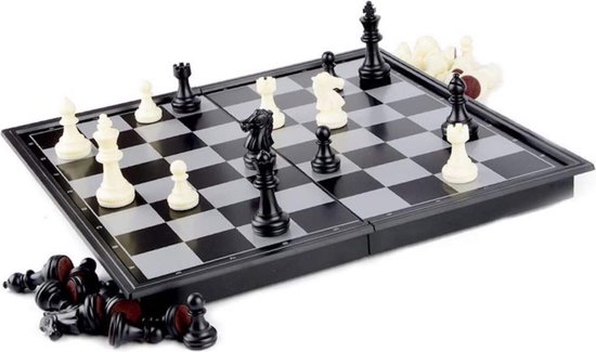 Thumbnail van een extra afbeelding van het spel Schaakbord | Dambord | Backgammon | 25 x 25 cm | Schaakspel | Schaakset | Schaken | Dammen | Met Schaakstukken | 3-in-1 Bordspel | Chess | Plastic | Opklapbaar | Magnetisch