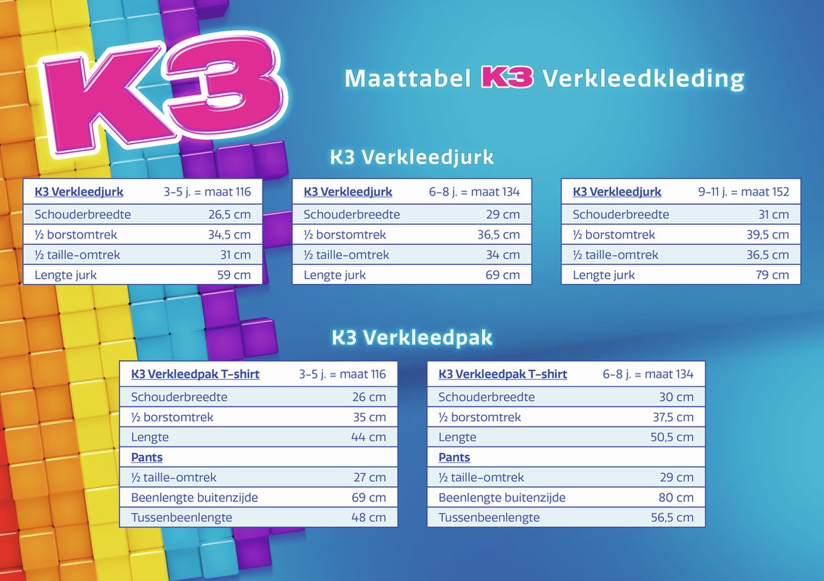 K3 verkleedkleding - Regenboogjurkje blauw 3/5 jaar - maat 116 — afbeelding 2