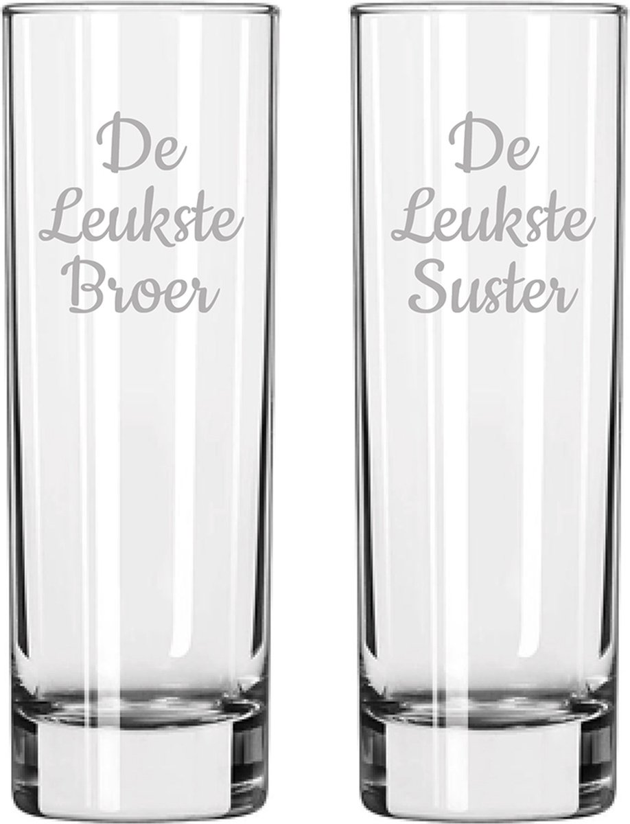 Gegraveerde longdrinkglas 22cl De Leukste Broer-De Leukste Suster