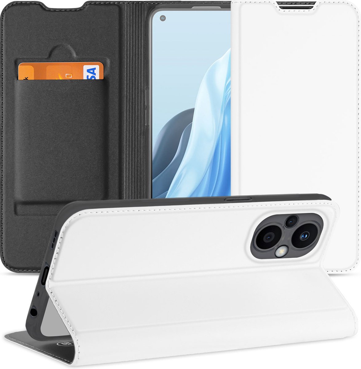Hoesje OPPO Reno8 Lite Bookcase Wit met Pashouder en Standaard
