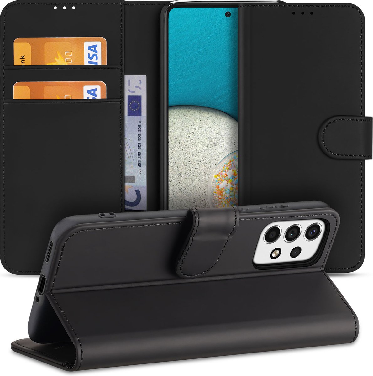 Book Case Galaxy A73 5G Hoesje Zwart met Pasjeshouder