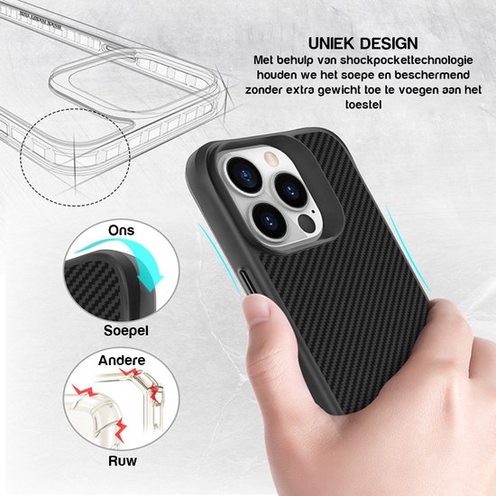 Zwart carbon fiber hoesje met schokabsorberende technologie