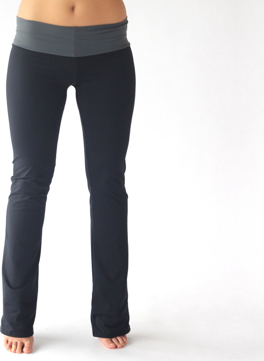 Lange fitnessbroek met brede lendenband - S - zwart/grijs