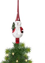 Piek/kerstboom topper - glas - H28 cm - sneeuwpop - Kerstversiering