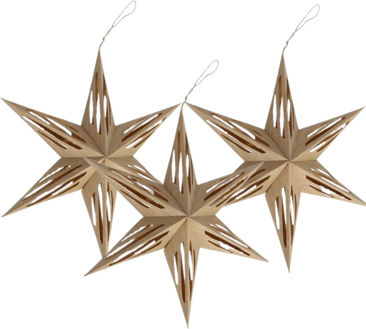 Gerimport Papieren kerstster lampion lichtbruin 40 cm - 3x stuks - kerstdecoratie - sfeervol - lichtgewicht - feestelijk