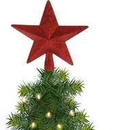 Kerstboom piek ster - kunststof - rood glitter - 19 cm - kerstpieken