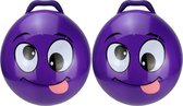 2x stuks skippybal smiley voor kinderen paars 55 cm - Zomer buiten speelgoed