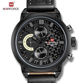 NAVIFORCE horloge voor mannen, met zwarte lederen polsband, zwarte uurwerkkast en grijze wijzerplaat ( model 9068L BGYB ), verpakt in mooie geschenkdoos