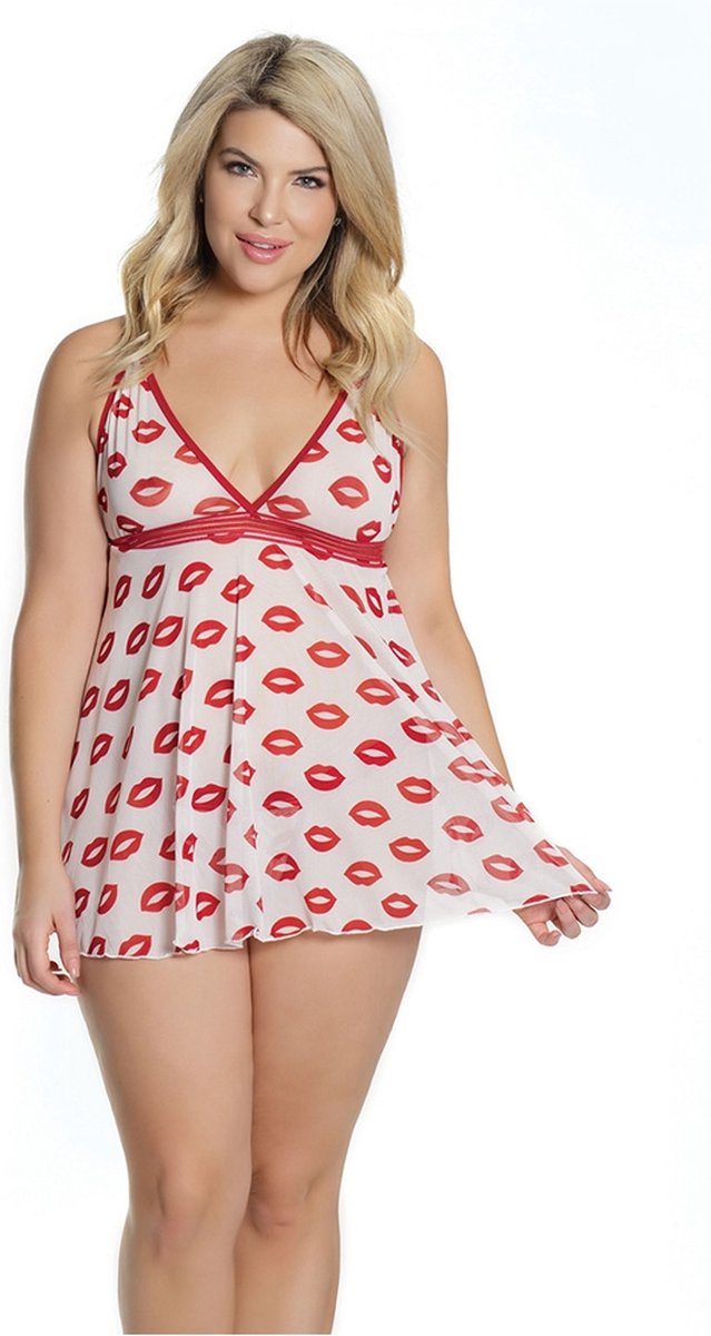 Goedkoopste Coquette (All) Lipprint Babydoll & String - Plus Size