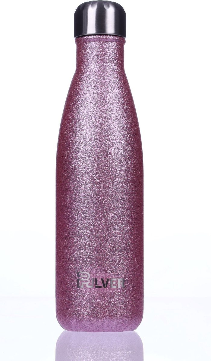Pulver - Luxe RVS Thermosfles / Drinkfles – BPA Vrij – 500 ml - Waterfles anti lek dop – Drinkfles – Dubbele isolatie - Licht roze