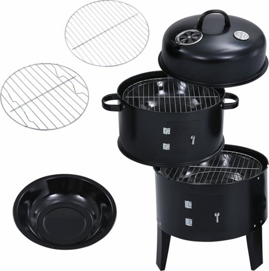 vidaXL Houtskoolroker barbecue-grill 3-in-1 40x80 cm van VidaXL — afbeelding 4