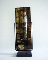 Glazen vaas - 40 cm hoog - glas zwart/goud - met standaard - decoratief glaswerk