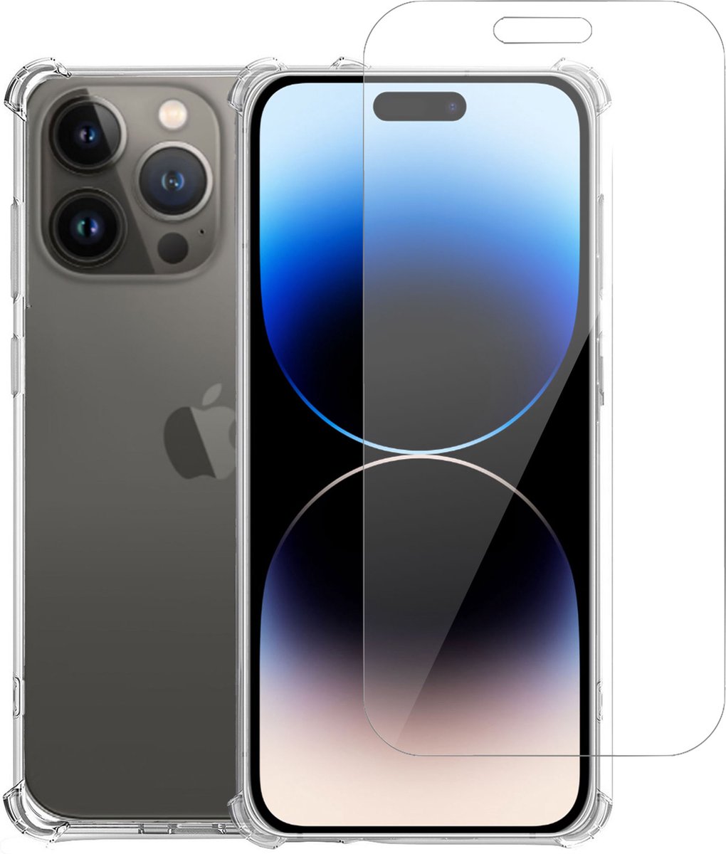 Geschikt voor iPhone 14 Pro Hoesje + Screenprotector – Gehard Glas Cover +Shock Proof Case – Transparant