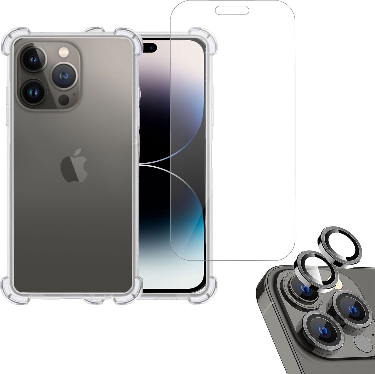 Hoesje geschikt voor iPhone 14 Pro Shockproof + Screenprotector + Camera Beschermglas – Gehard Glas Cover