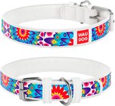 WAUDOG Flower Halsband / Hondenhalsband - Echt Leder - Wit - Full Colour Print - Breedte: 12 mm - Nekomtrek: 21 - 29 cm (GELIEVE ALVORENS BESTELLEN OPMETEN)