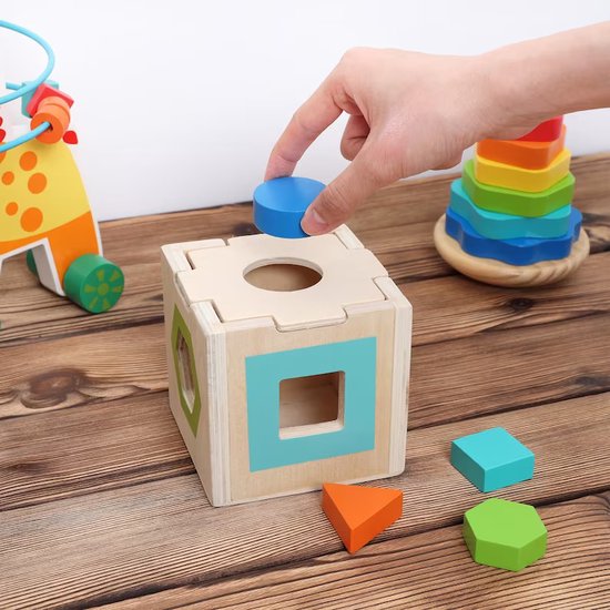 Thumbnail van een extra afbeelding van het spel 3-in-1 Montessori Speelgoed Box Giraffe - Sensorisch - Kinderspeelgoed - Telraam - Vormenstoof - 1 tot 4 jaar