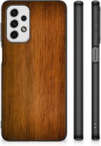 Leuk Case Super als Vaderdag Cadeaus Geschikt voor Samsung Galaxy A23 Smartphone Hoesje met Zwarte rand Donker Hout