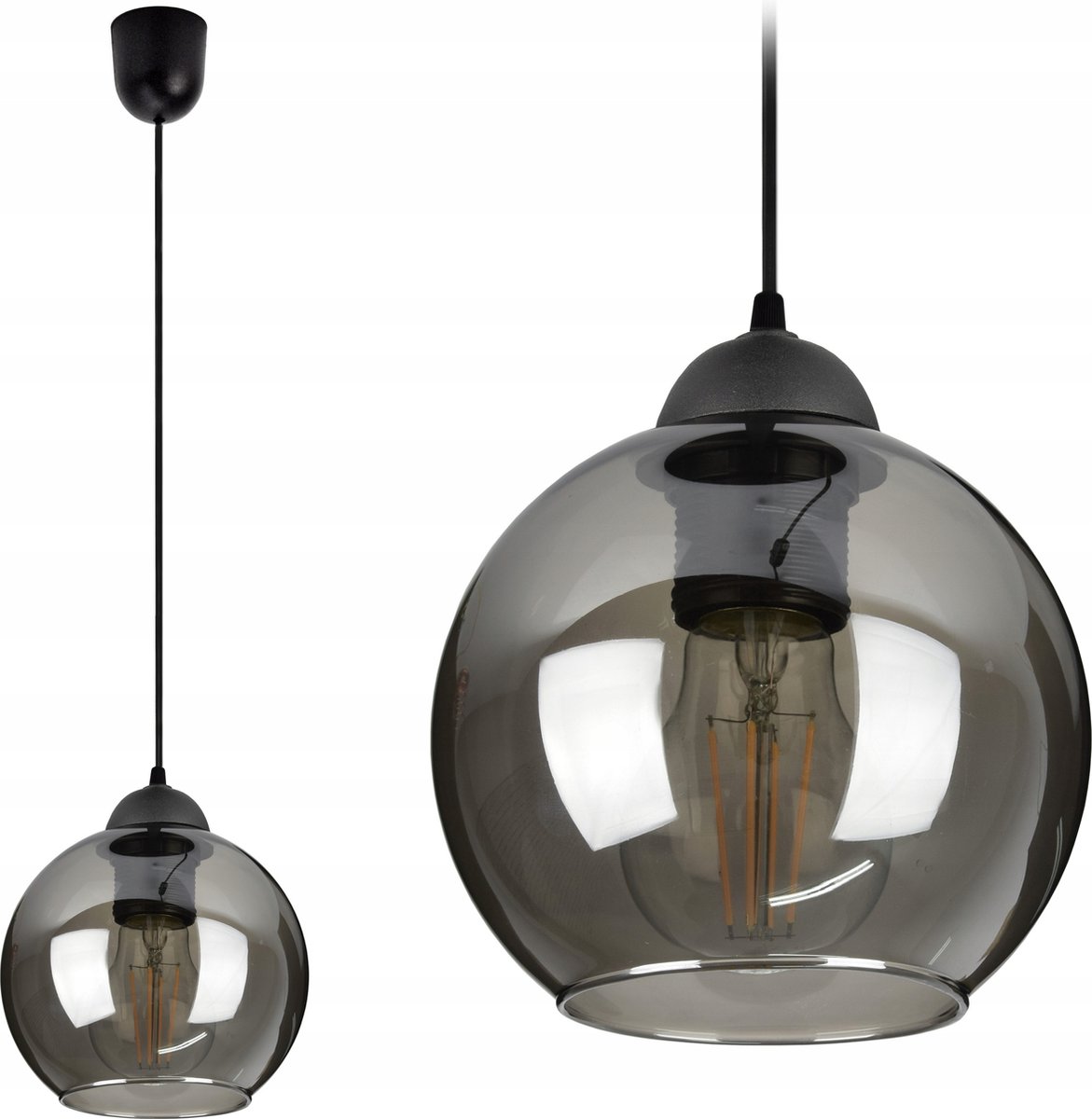 Plafondlamp Industrieel voor Woonkamer, Eetkamer - Plafonniere E27 LED - Zwart Glas - 1-lichts - Zwart Transparant - 1 bol