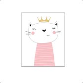 PosterDump - Poesje met kroontje koningin roze - Baby / kinderkamer poster - Dieren poster - 70x50cm