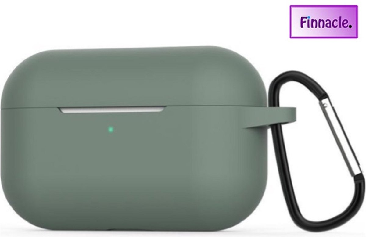 Finnacle - Hoesje geschikt voor Apple AirPods Pro met Clip - Donker Groen- Siliconen - Case - Cover - Soft case
